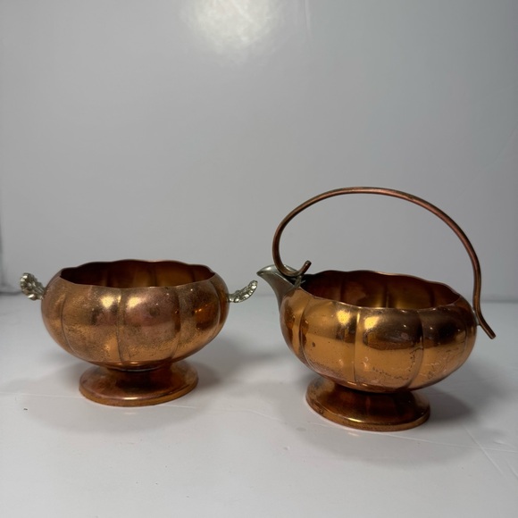 Vintage 70s Venetian Copper Morton Parker Sugar Creamer Cottagecore Farmhouse - Picture 3 of 14